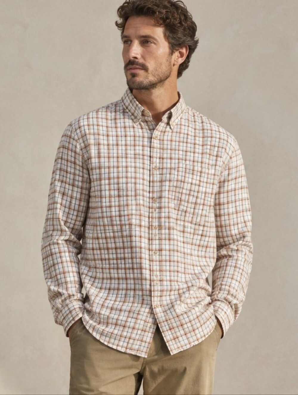 Orvis Country Twill Men's L Plaid Button Down Shirt 100% Cotton Bird Logo